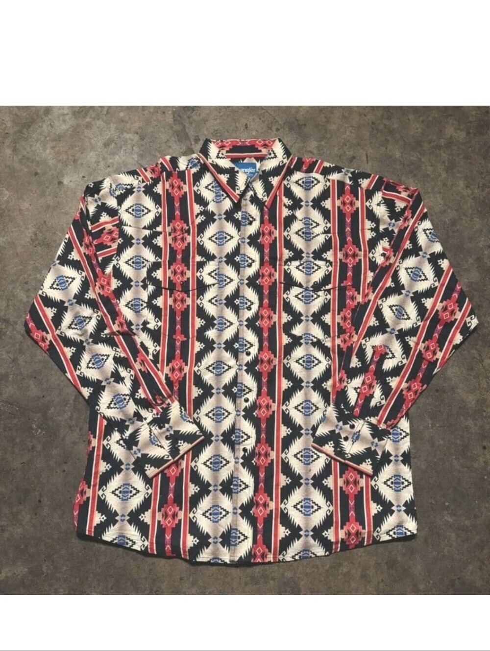 Vintage 90s Wrangler Western Aztec Pattern Shirt Large Cowboy Retro Sz L